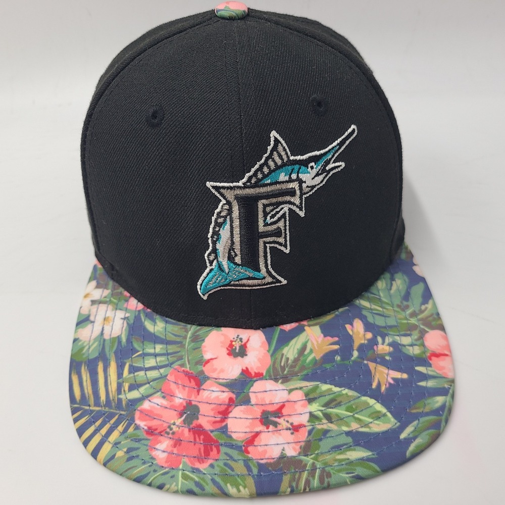 Florida Marlins Hat Snapback New Era 9Fifty Black Floral Brim MLB Cooperstown